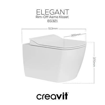 Creavit Elegant Kanalsız Beyaz Asma Klozet EG321, Creavit Elegant Yavaş Kapak - 4