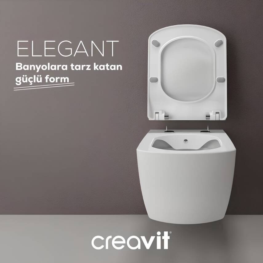 Creavit Elegant Kanalsız Beyaz Asma Klozet EG321, Creavit Elegant Yavaş Kapak - 6
