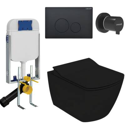Creavit Elegant Kanalsız Kömür Karası Asma Klozet Set EG321, Creavit Kömür Karası Terra Gömme Rezervuar Seti