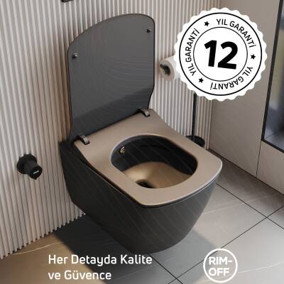 Creavit Elegant Kanalsız Mat Antrasit Asma Klozet EG321-00AM00E, Creavit Elegant Duroplast Yavaş Kapak