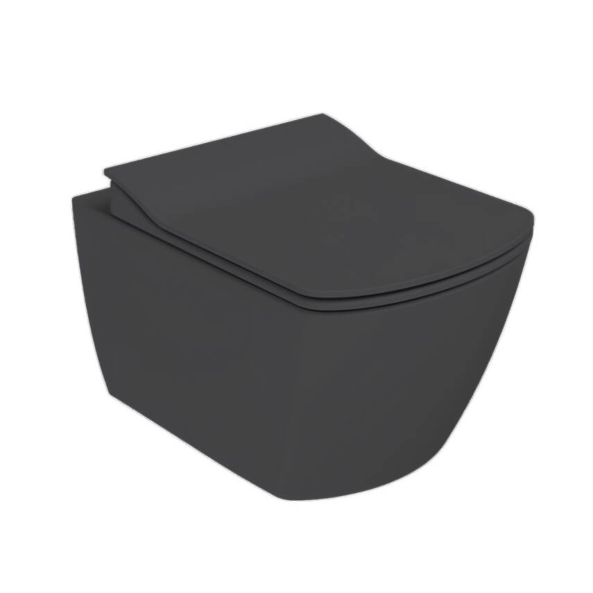 Creavit Elegant Kanalsız Mat Antrasit Asma Klozet EG321-00AM00E, Creavit Elegant Duroplast Yavaş Kapak - 2