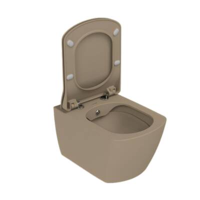 Creavit Elegant Kanalsız Mat Cappucino Asma Klozet EG321-00CM00E, Creavit Elegant Duroplast Yavaş Kapak - 2