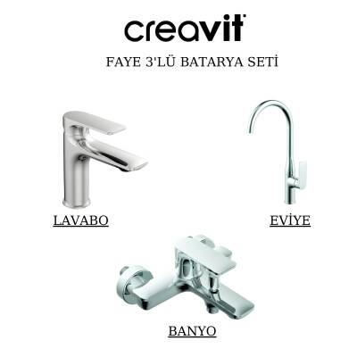 Creavit Faye Krom Lavabo-Banyo-Eviye Bataryası 3'lü Set FY1500-FY2500-FY8500