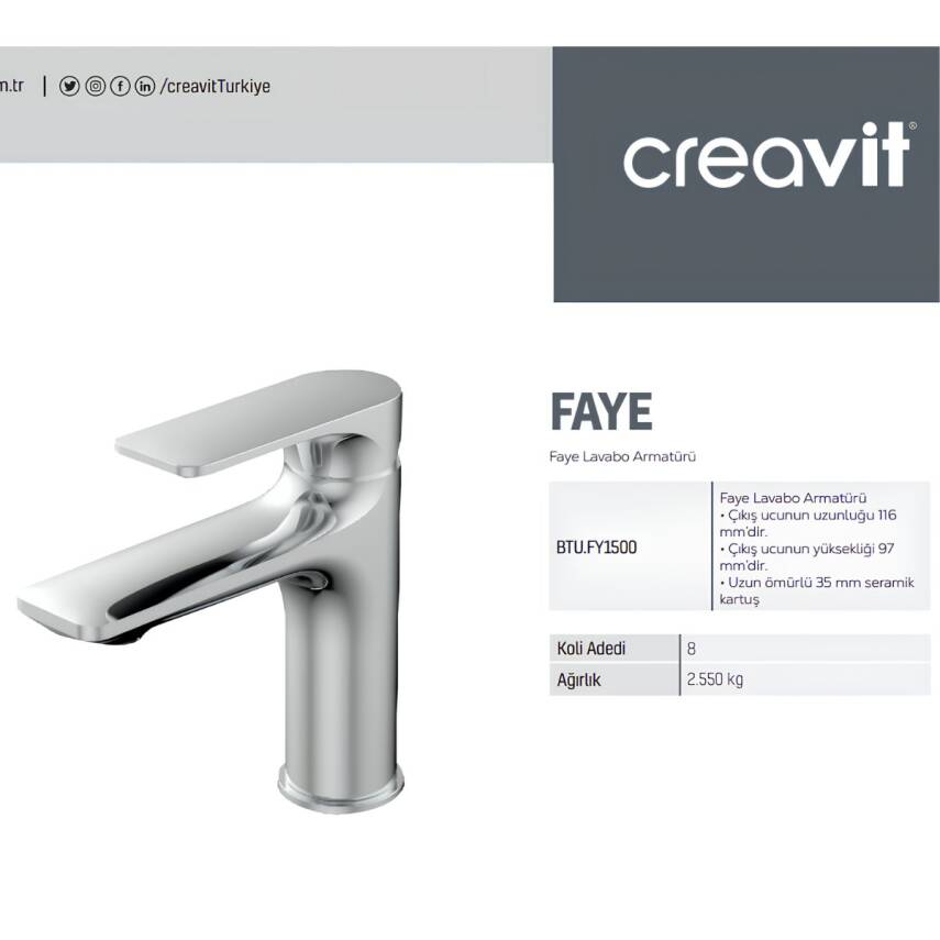 Creavit Faye Krom Lavabo Bataryası FY1500 - 3