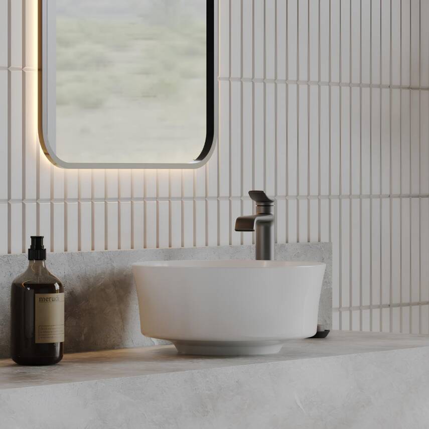 Creavit Fiore Oval Tezgâh Üstü Batarya Deliksiz Beyaz Lavabo 40x40 Cm FI140 - 3