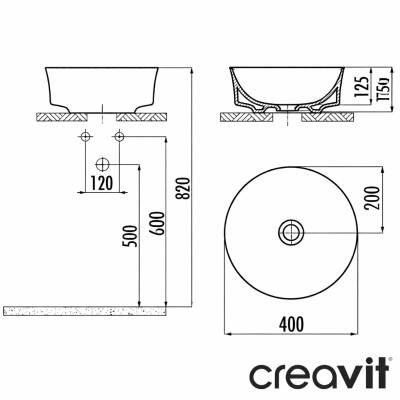 Creavit Fiore Oval Tezgâh Üstü Batarya Deliksiz Beyaz Lavabo 40x40 Cm FI140 - 5