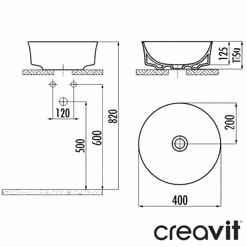 Creavit Fiore Oval Tezgâh Üstü Batarya Deliksiz Beyaz Lavabo 40x40 Cm FI140 - 5