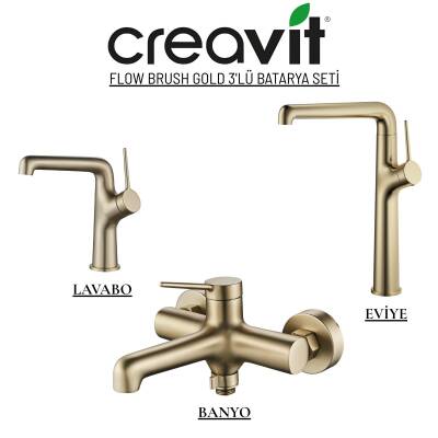 Creavit Flow Brush Gold Batarya Seti 3’lü Lavabo-Banyo-Eviye FL1500BG-FL2500BG-FL8500BG