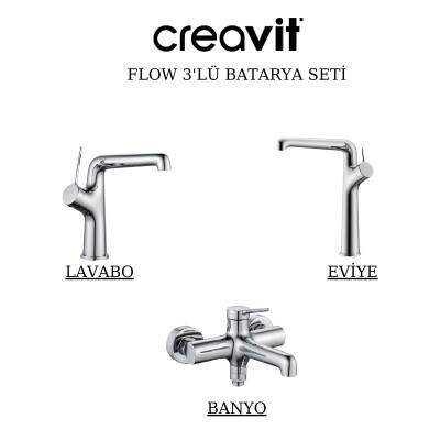 Creavit Flow Krom Lavabo-Banyo-Eviye Bataryası 3'lü Set FL1500-FL2500-FL8500