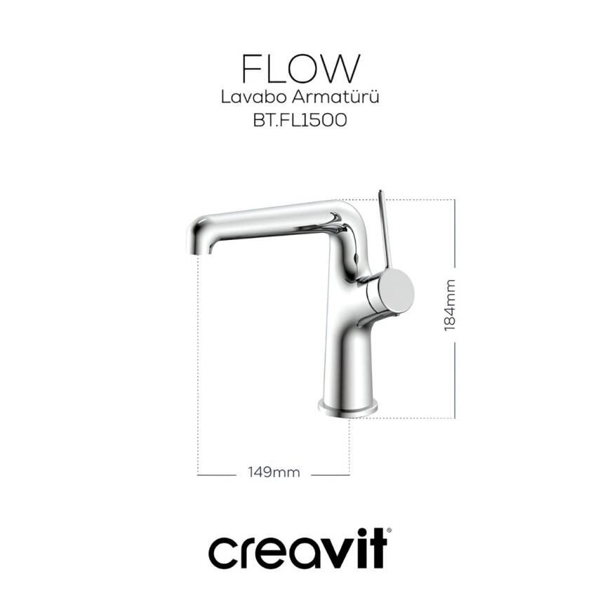Creavit Flow Krom Lavabo Bataryası FL1500 - 3