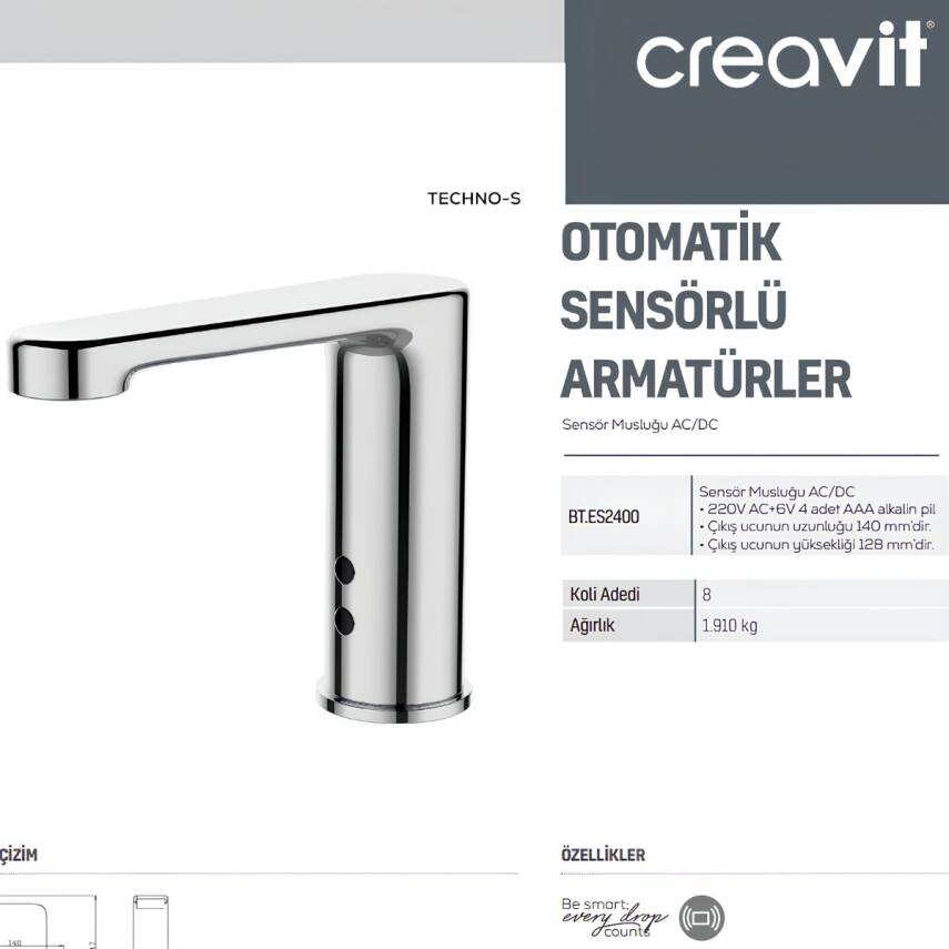 Creavit Fotoselli Lavabo Bataryası Tek Su Girişli ES2400 - 3