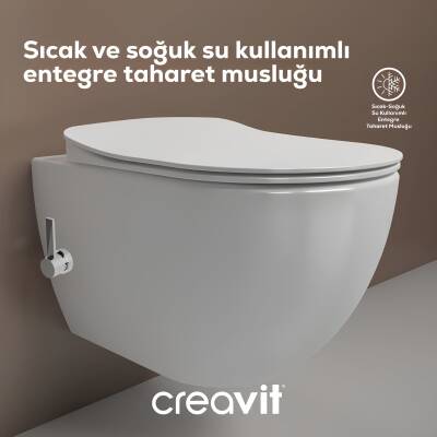 Creavit Free Entegre Ara Musluklu Kanallı Beyaz Asma Klozet FE320-34CB00E, Creavit Free Duck Duroplast Yavaş Kapak 