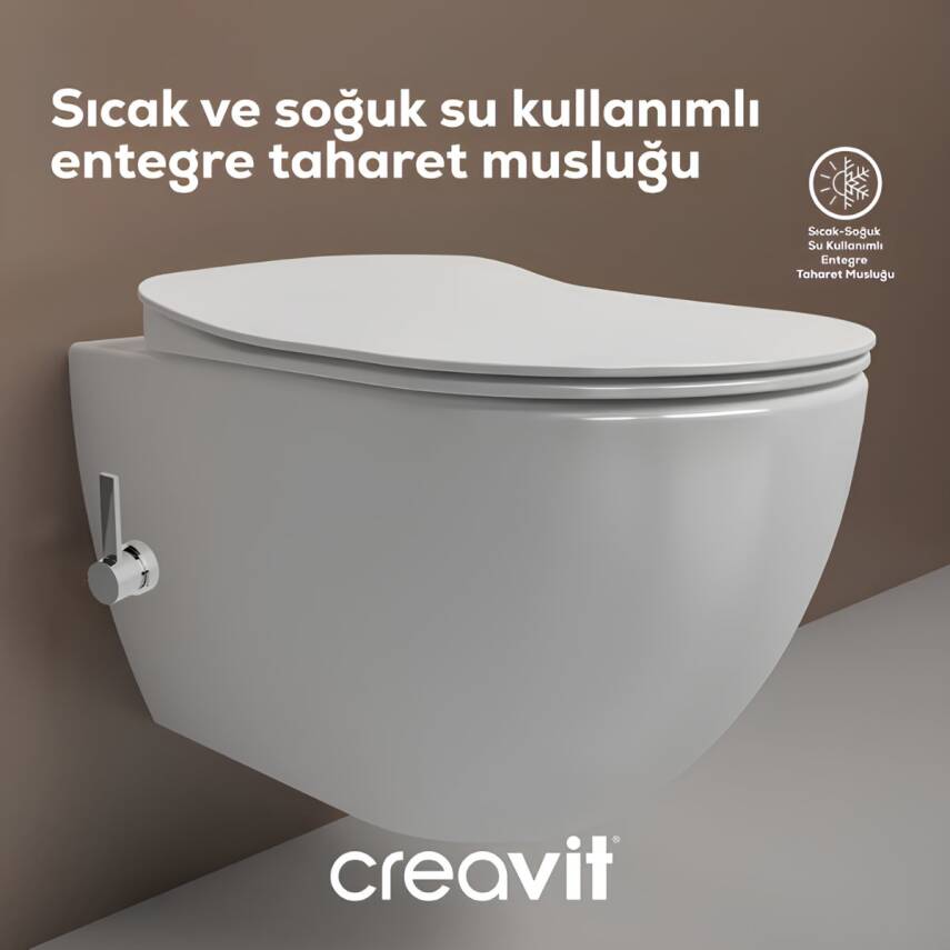 Creavit Free Entegre Ara Musluklu Kanallı Beyaz Asma Klozet FE320-34CB00E, Creavit Free Duck Duroplast Yavaş Kapak - 1