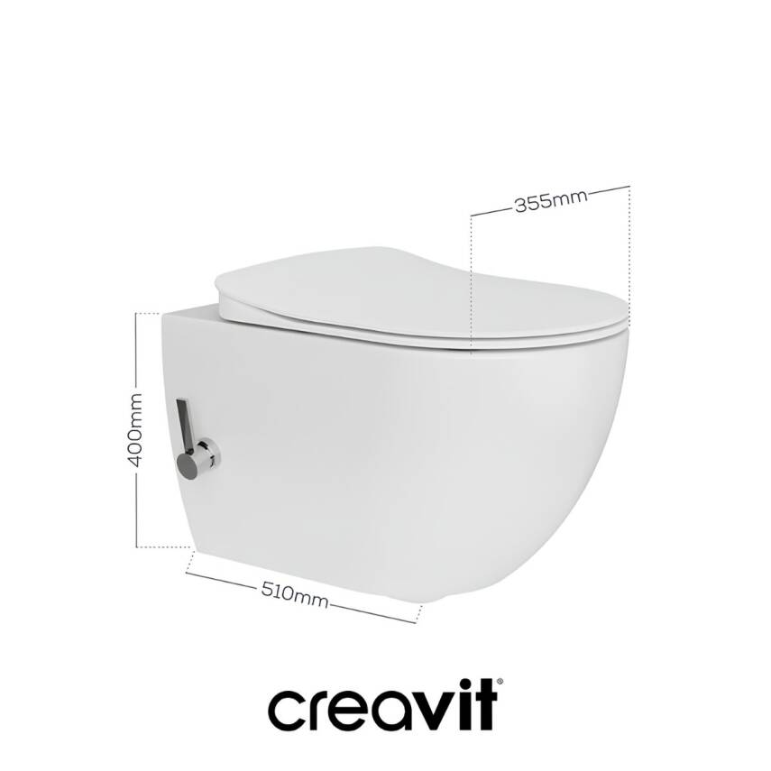 Creavit Free Entegre Ara Musluklu Kanallı Beyaz Asma Klozet FE320-34CB00E, Creavit Free Duck Duroplast Yavaş Kapak - 2