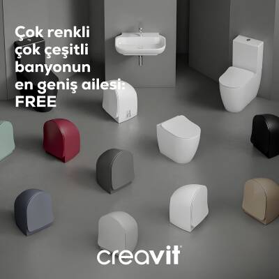 Creavit Free Entegre Ara Musluklu Kanallı Beyaz Asma Klozet FE320-34CB00E, Creavit Free Duck Duroplast Yavaş Kapak - 5