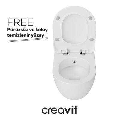 Creavit Free Kanallı Beyaz Asma Klozet FE320, Creavit Free Duck Duroplast Yavaş Kapak - 3