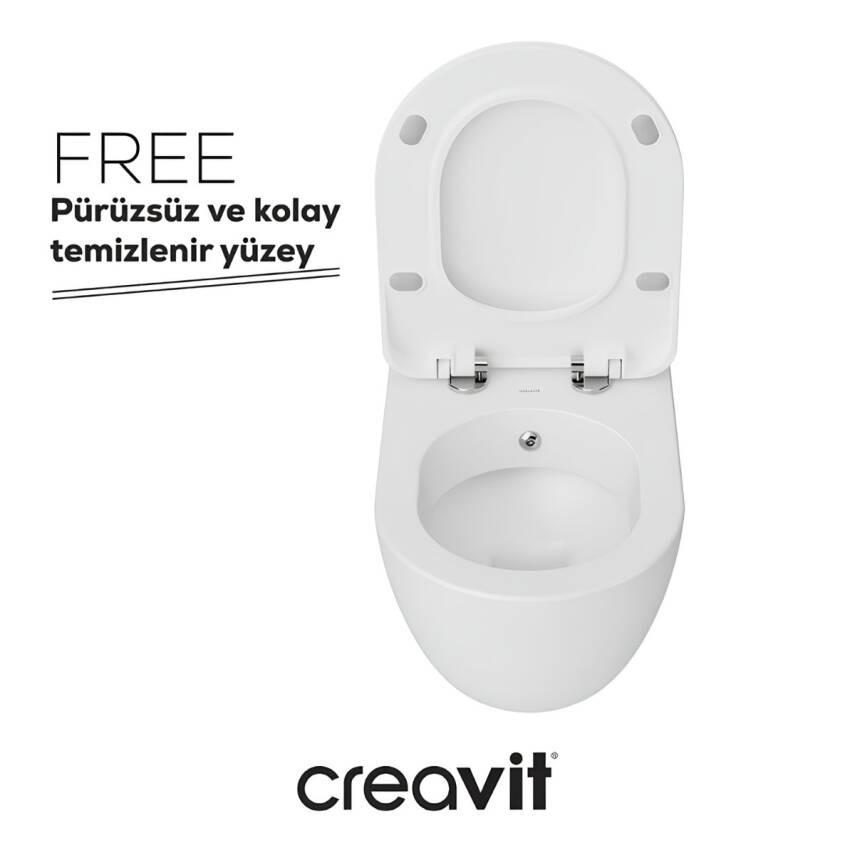 Creavit Free Kanallı Beyaz Asma Klozet FE320, Creavit Free Duck Duroplast Yavaş Kapak - 3
