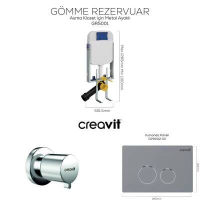 Creavit Free Kanallı Beyaz Asma Klozet FE320, Creavit Terra Gömme Rezervuar Set - 3