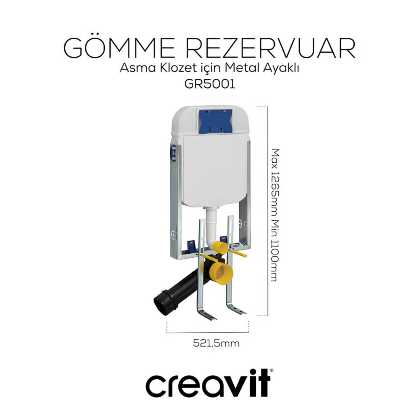 Creavit Free Kanallı Beyaz Asma Klozet FE320, Creavit Terra Gömme Rezervuar Set - 5
