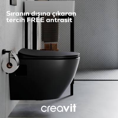 Creavit Free Kanallı Mat Antrasit Asma Klozet FE320-00AM00E, Creavit Duck Duroplast Yavaş Kapak