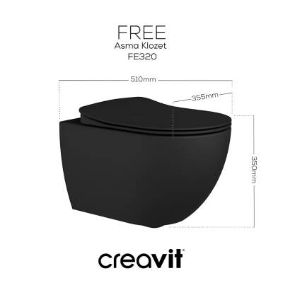 Creavit Free Kanallı Mat Antrasit Asma Klozet FE320-00AM00E, Creavit Duck Duroplast Yavaş Kapak - 2