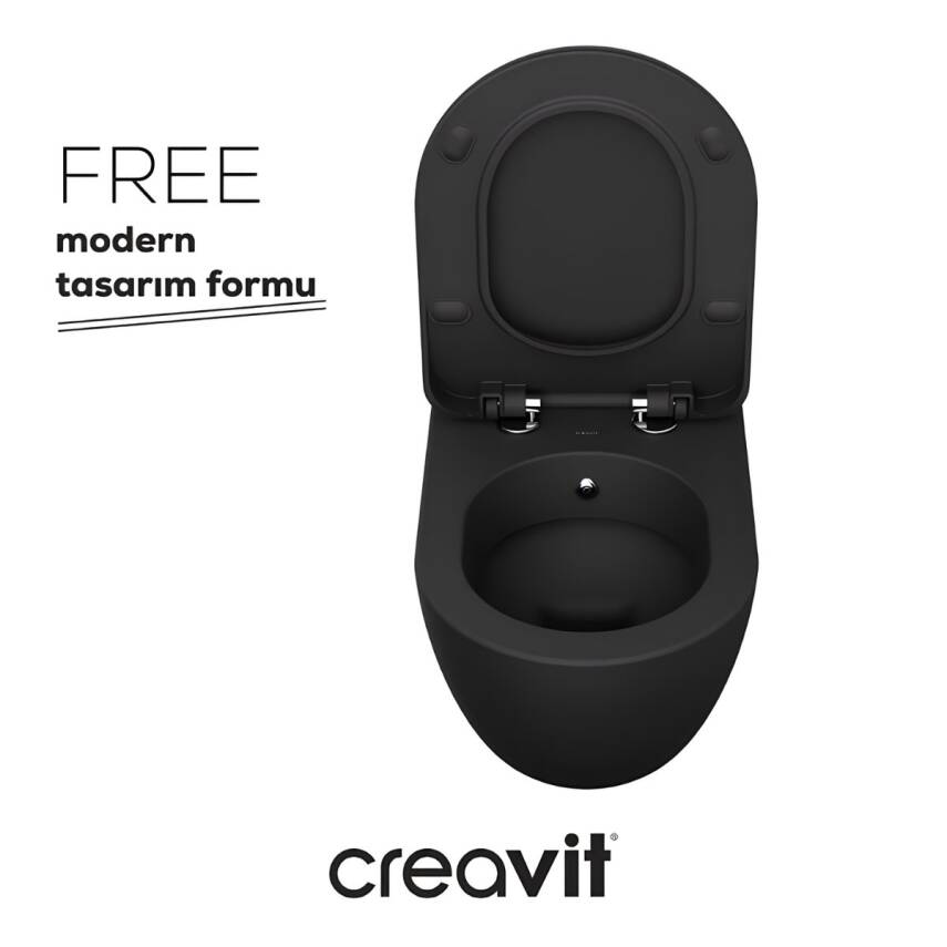 Creavit Free Kanallı Mat Antrasit Asma Klozet FE320-00AM00E, Creavit Duck Duroplast Yavaş Kapak - 3