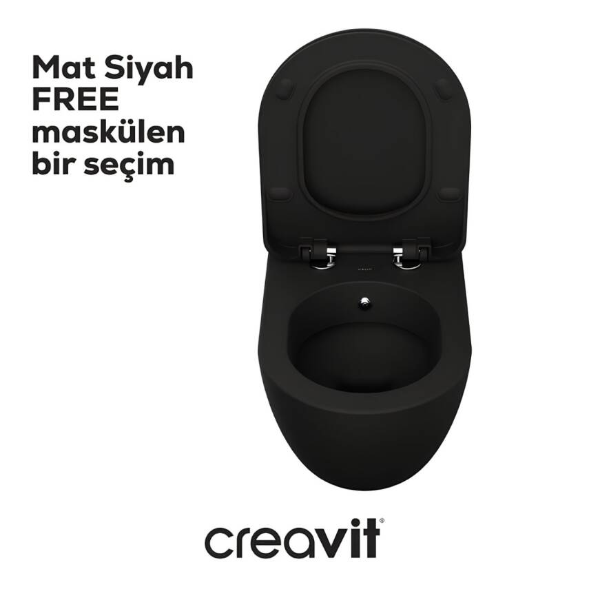 Creavit Free Kanallı Mat Siyah Asma Klozet FE320-00SM00E, Creavit Duck Duroplast Yavaş Kapak - 3
