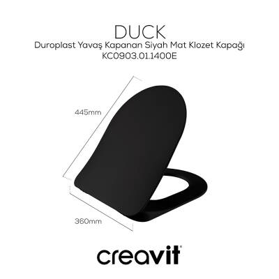 Creavit Free Kanallı Mat Siyah Asma Klozet FE320-00SM00E, Creavit Duck Duroplast Yavaş Kapak - 4