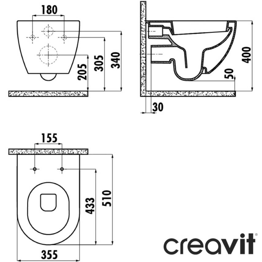 Creavit Free Kanallı Mat Siyah Asma Klozet FE320-00SM00E, Creavit Duck Duroplast Yavaş Kapak - 5