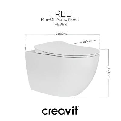 Creavit Free Kanalsız Beyaz Asma Klozet FE322, Creavit Free Duck Duroplast Yavaş Kapak - 2