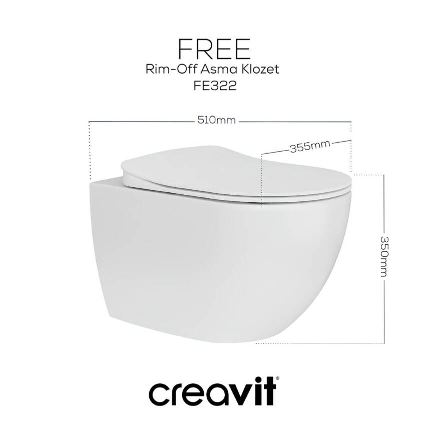 Creavit Free Kanalsız Beyaz Asma Klozet FE322, Creavit Free Duck Yavaş Kapak - 3