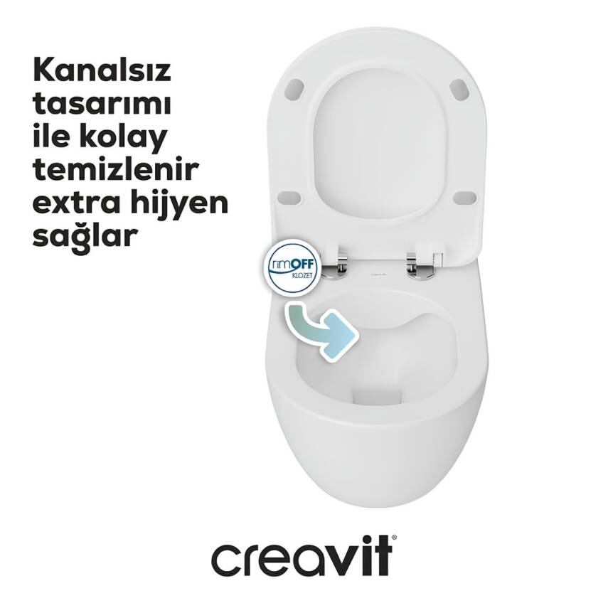 Creavit Free Kanalsız Beyaz Asma Klozet FE322, Creavit Free Duck Yavaş Kapak - 4
