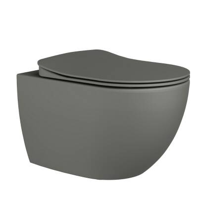 Creavit Free Kanalsız Cool Grey Asma Klozet FE322, Creavit Free Duck Duroplast Yavaş Kapak 