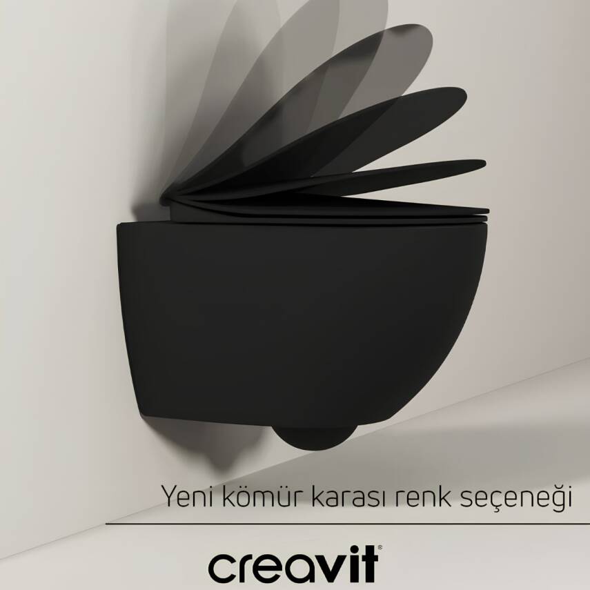 Creavit Free Kanalsız Kömür Karası Asma Klozet FE322, Creavit Free Duck Duroplast Yavaş Kapak - 1