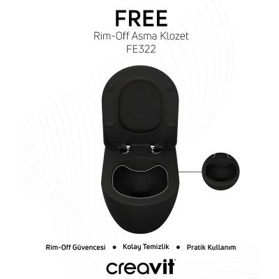 Creavit Free Kanalsız Kömür Karası Asma Klozet FE322, Creavit Free Duck Duroplast Yavaş Kapak - 4