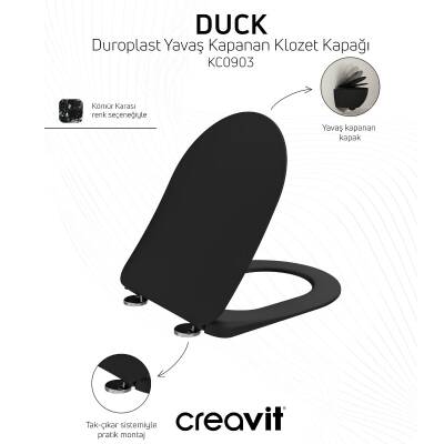 Creavit Free Kanalsız Kömür Karası Asma Klozet FE322, Creavit Free Duck Duroplast Yavaş Kapak - 5