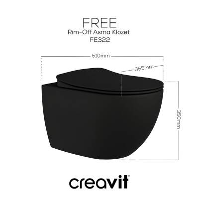 Creavit Free Kanalsız Kömür Karası Asma Klozet Set FE322, Creavit Kömür Karası Terra Gömme Rezervuar Seti - 3
