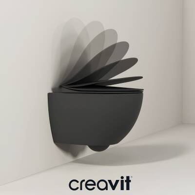 Creavit Free Kanalsız Mat Antrasit Asma Klozet FE322, Creavit Free Duck Duroplast Yavaş Kapak 