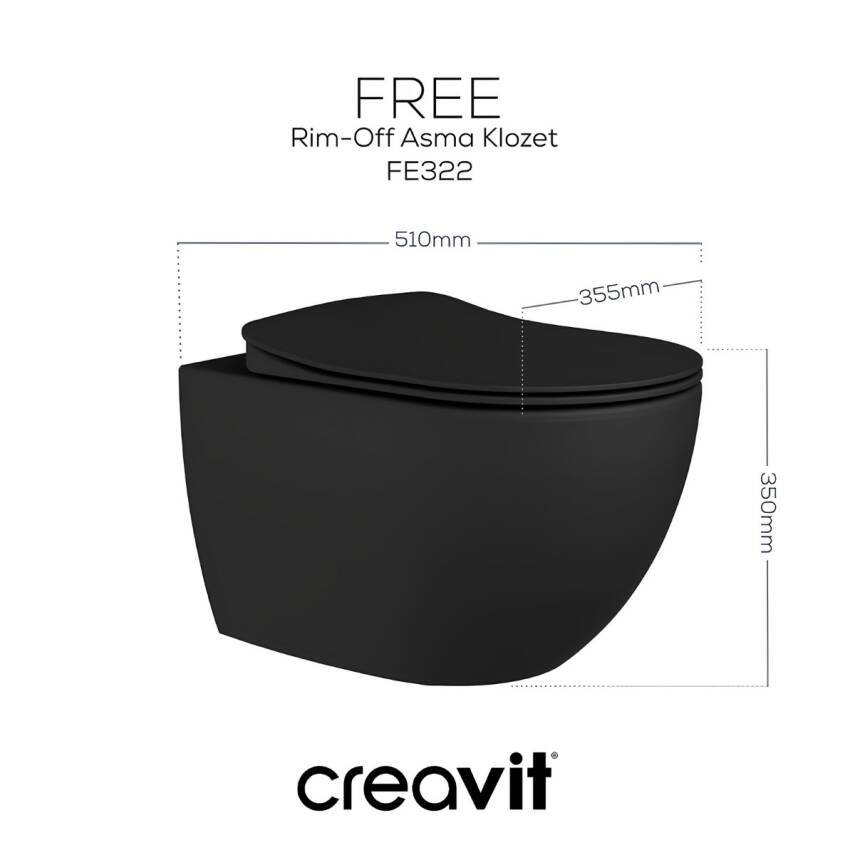 Creavit Free Kanalsız Mat Antrasit Asma Klozet FE322, Creavit Free Duck Duroplast Yavaş Kapak - 2