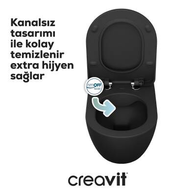Creavit Free Kanalsız Mat Antrasit Asma Klozet FE322, Creavit Free Duck Duroplast Yavaş Kapak - 3