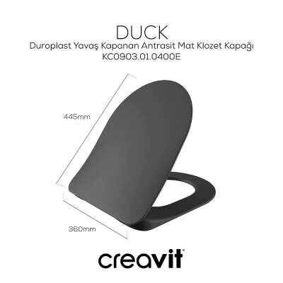 Creavit Free Kanalsız Mat Antrasit Asma Klozet FE322, Creavit Free Duck Duroplast Yavaş Kapak - 4