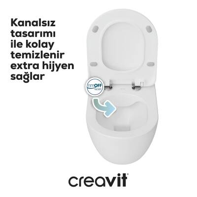 Creavit Free Kanalsız Mat Beyaz Asma Klozet FE322-00MB00E, Creavit Duck Duroplast Yavaş Kapak - 2