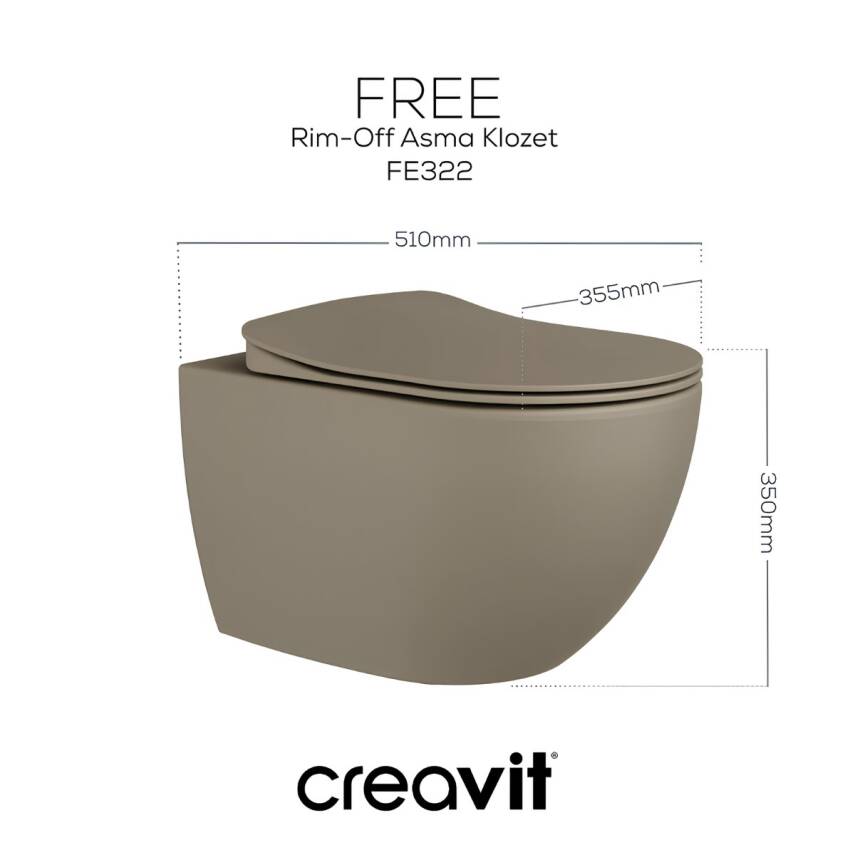 Creavit Free Kanalsız Mat Cappuccino Asma Klozet FE322, Creavit Free Duck Duroplast Yavaş Kapak - 1