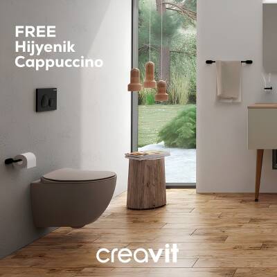 Creavit Free Kanalsız Mat Cappuccino Asma Klozet FE322, Creavit Free Duck Duroplast Yavaş Kapak - 2