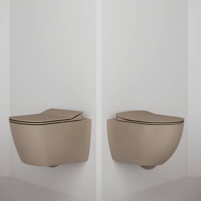 Creavit Free Kanalsız Mat Cappuccino Asma Klozet FE322, Creavit Free Duck Duroplast Yavaş Kapak - 6