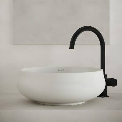 Creavit Gordo Oval Tezgâh Üstü Beyaz Batarya Deliksiz Lavabo 42x42 Cm GO140 - 3