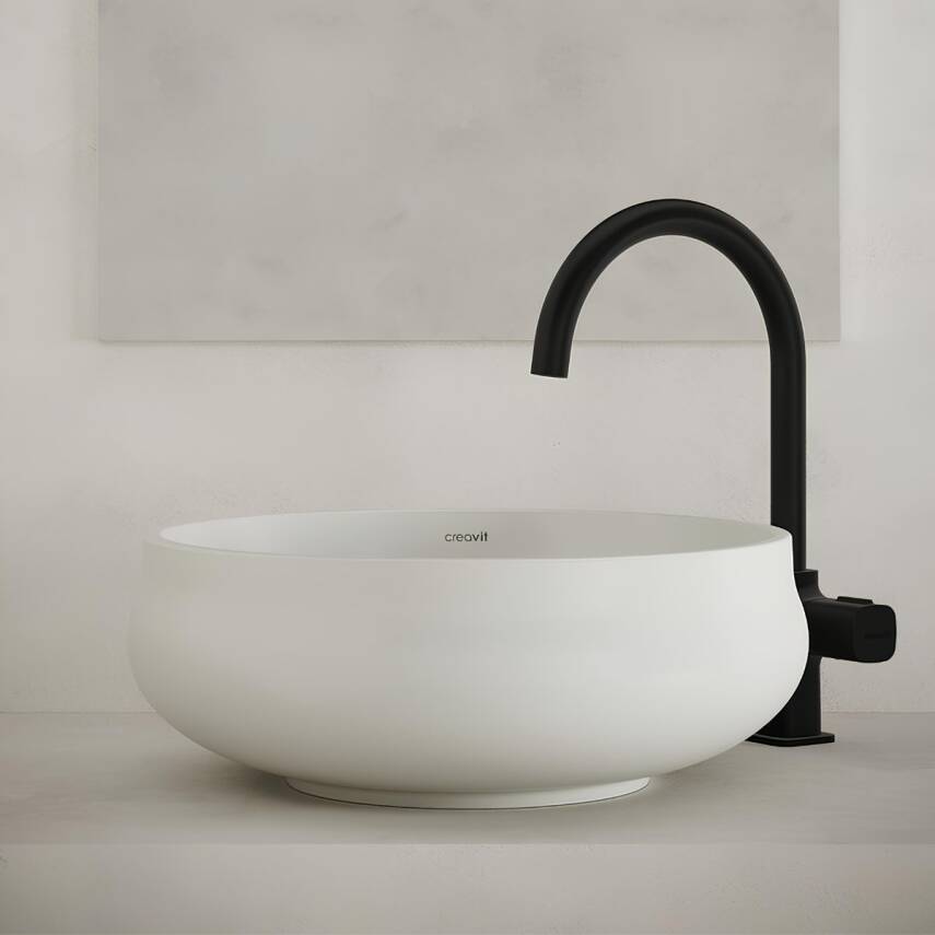 Creavit Gordo Oval Tezgâh Üstü Beyaz Batarya Deliksiz Lavabo 42x42 Cm GO140 - 3