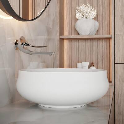 Creavit Gordo Oval Tezgâh Üstü Beyaz Batarya Deliksiz Lavabo 42x42 Cm GO140 - 4