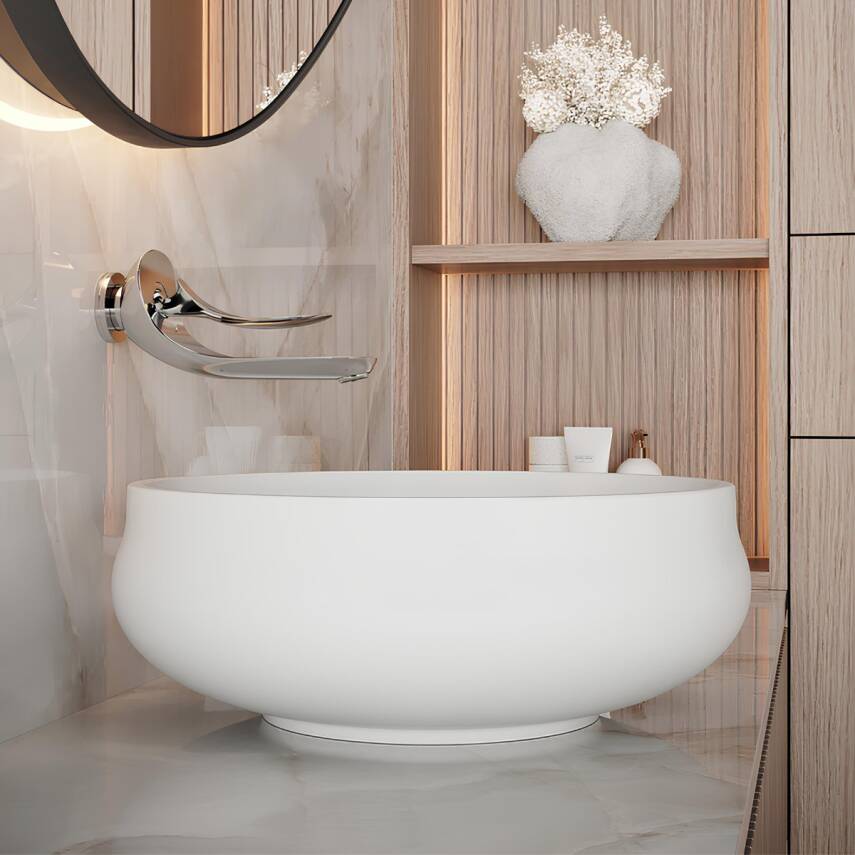 Creavit Gordo Oval Tezgâh Üstü Beyaz Batarya Deliksiz Lavabo 42x42 Cm GO140 - 4