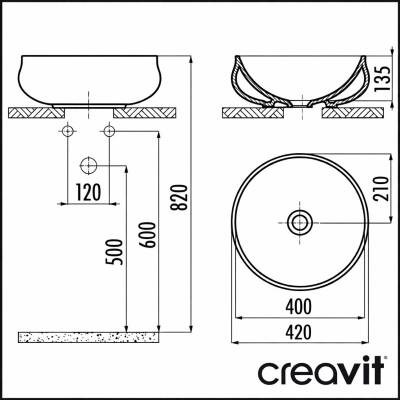Creavit Gordo Oval Tezgâh Üstü Beyaz Batarya Deliksiz Lavabo 42x42 Cm GO140 - 5